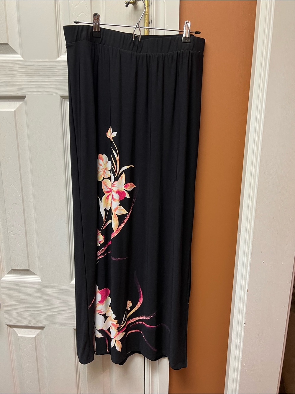 Chico's Black Maxi Skirt with Pink & Cream Floral Accent